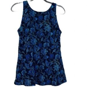 Lands' End Blue Floral High Neck Flutter Hem Tankini Swim Top NWT Size Medium